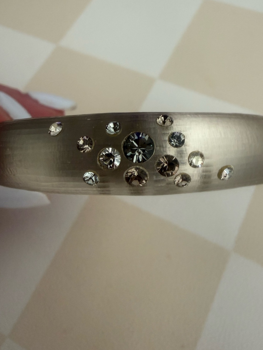 ✨Alexis Bittar Gray Lucite Crystal Accent Silver Tone Bangle Bracelet